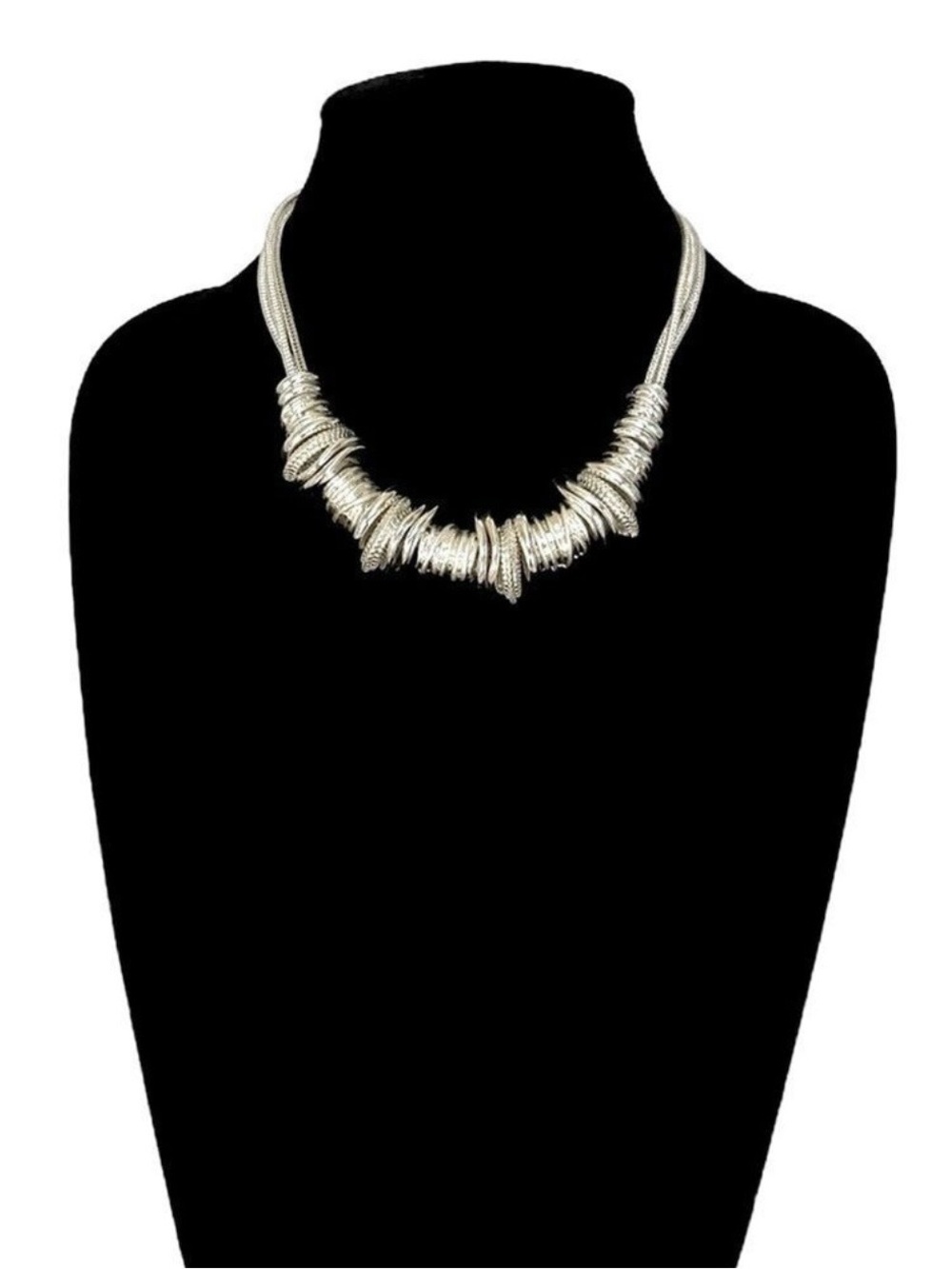 CHICO’s | Silver Stacked Sculptural Discs Modern Necklace | NWOT